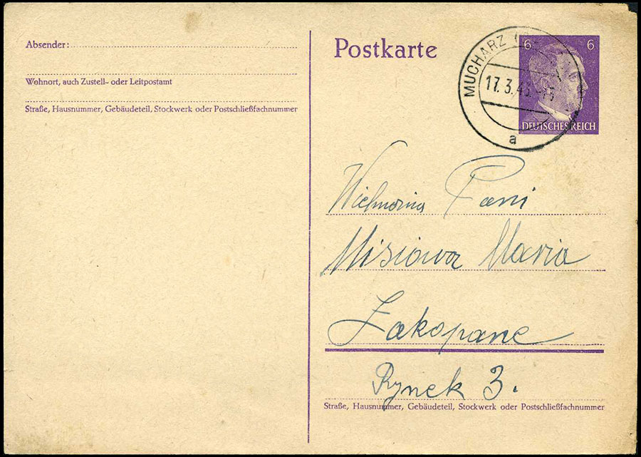 Postkarte Ganzache Mi P 299 MUCHARZ - ZAKOPANE 1943