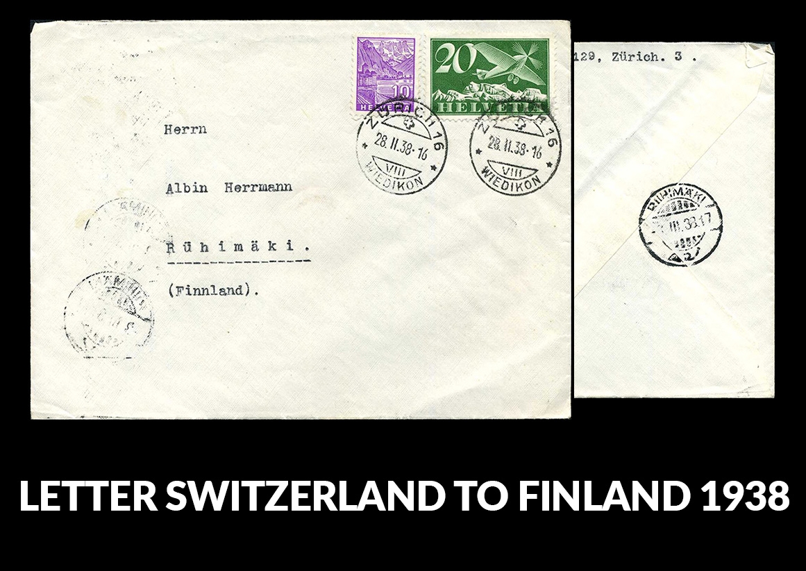 LETTER - SWITZERLAND TO FINLAND 1938