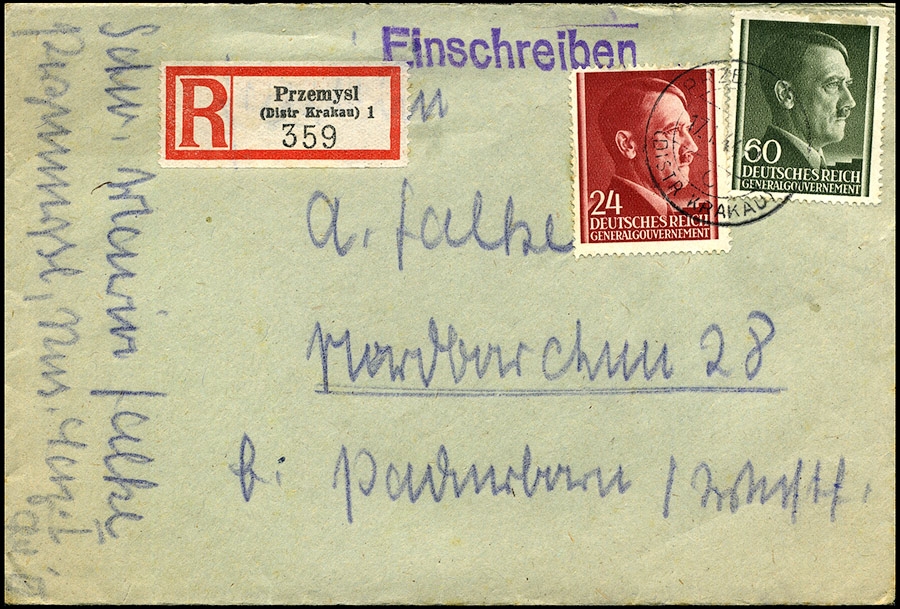 GG R-brief z listem Lazarett Przemysl - Paderborn 1944