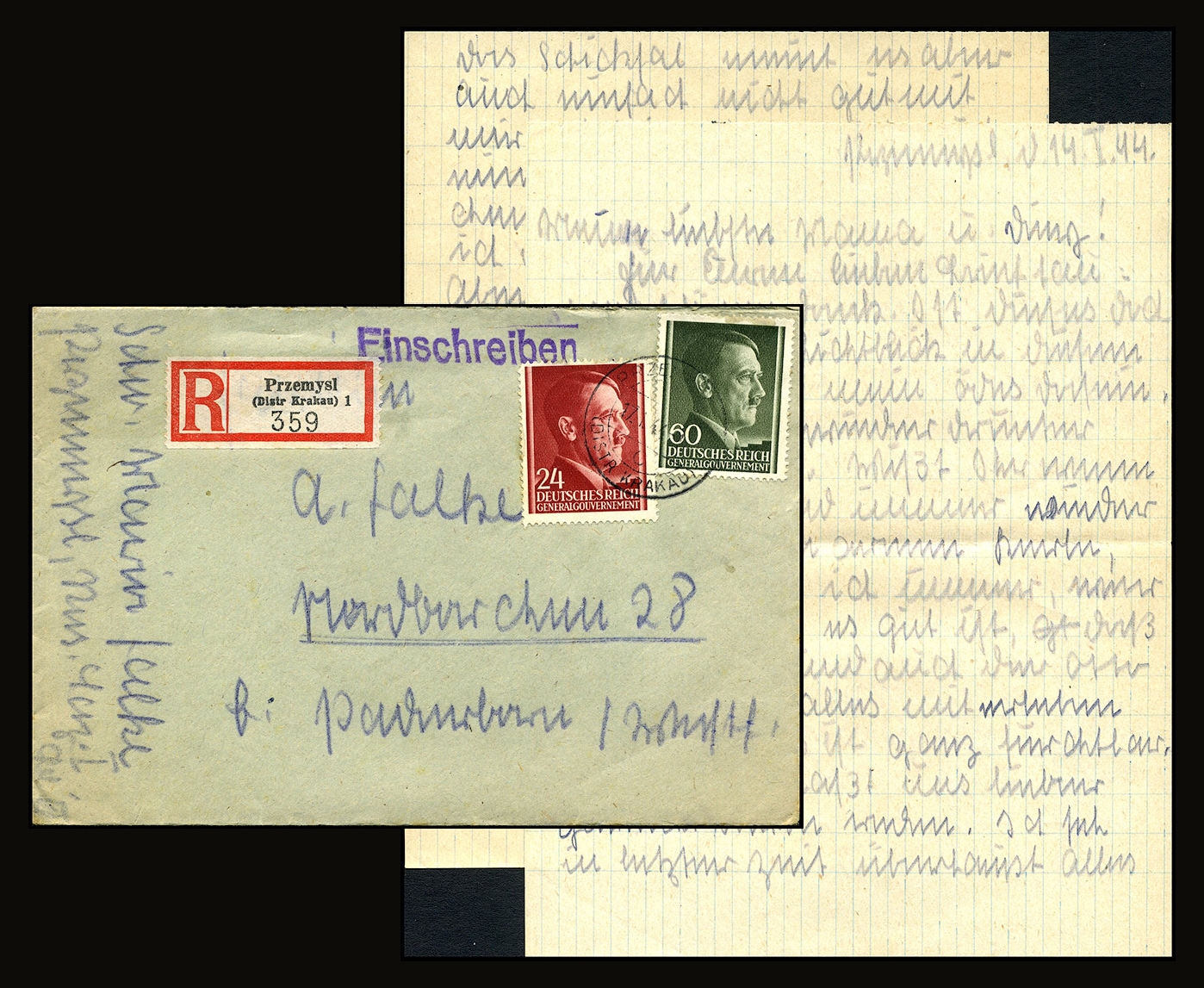GG R-brief z listem Lazarett Przemysl - Paderborn 1944