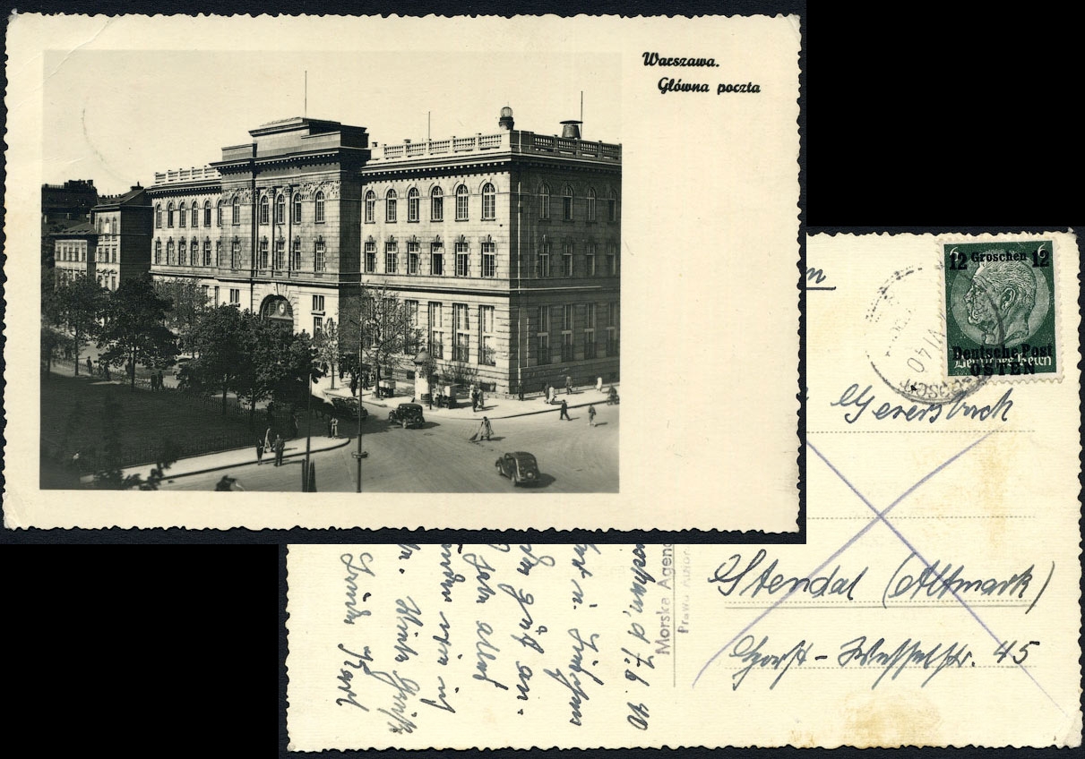 GG Pocztówka - postkarte WARSCHAU Poczta Główna / Hauptpost 1940