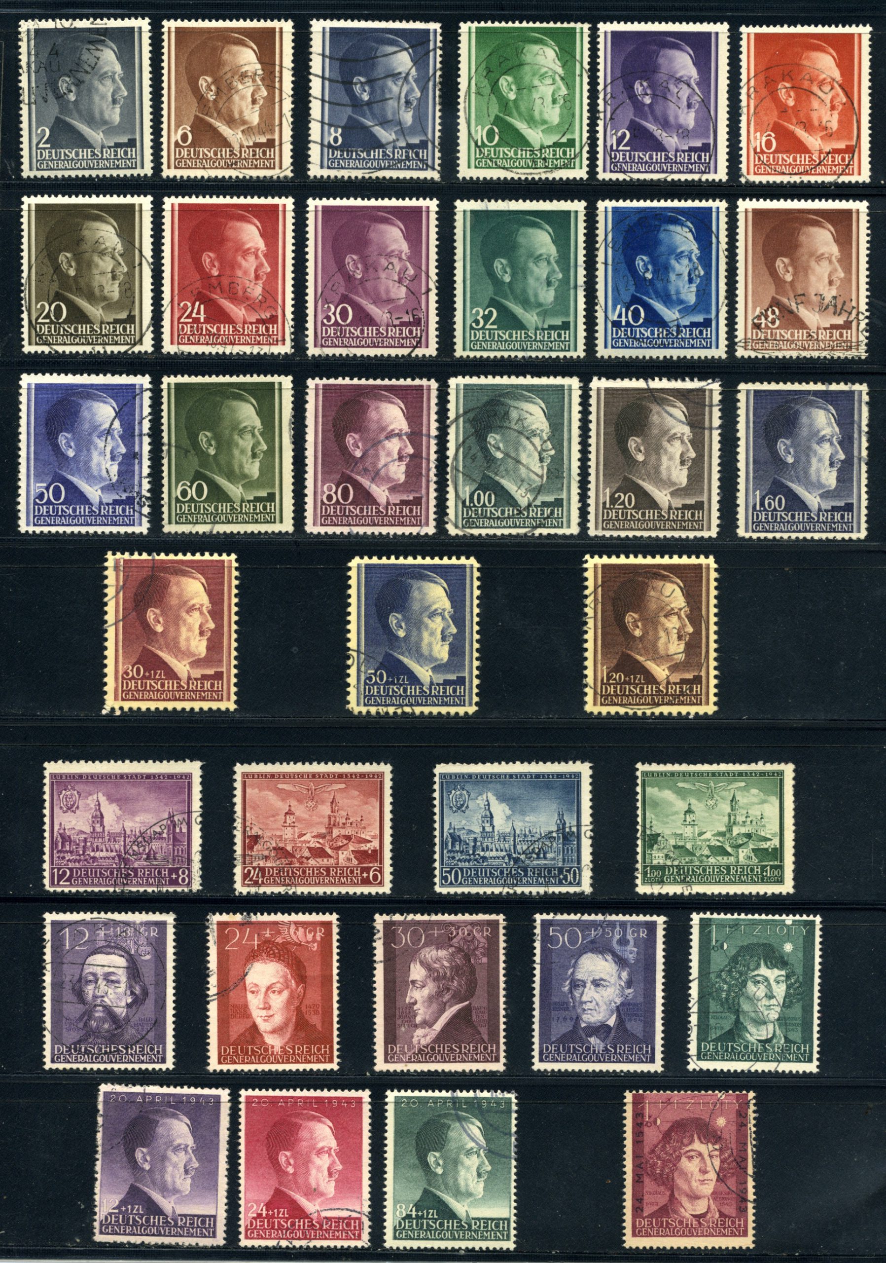 Komplet znaczków kasowanych Generalgouvernement 1933-44 All stamps USED