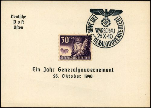 Kasownik okolicznościowy nr 6B Ein Jahr Generalgouvernement Warschau 26 X 1940