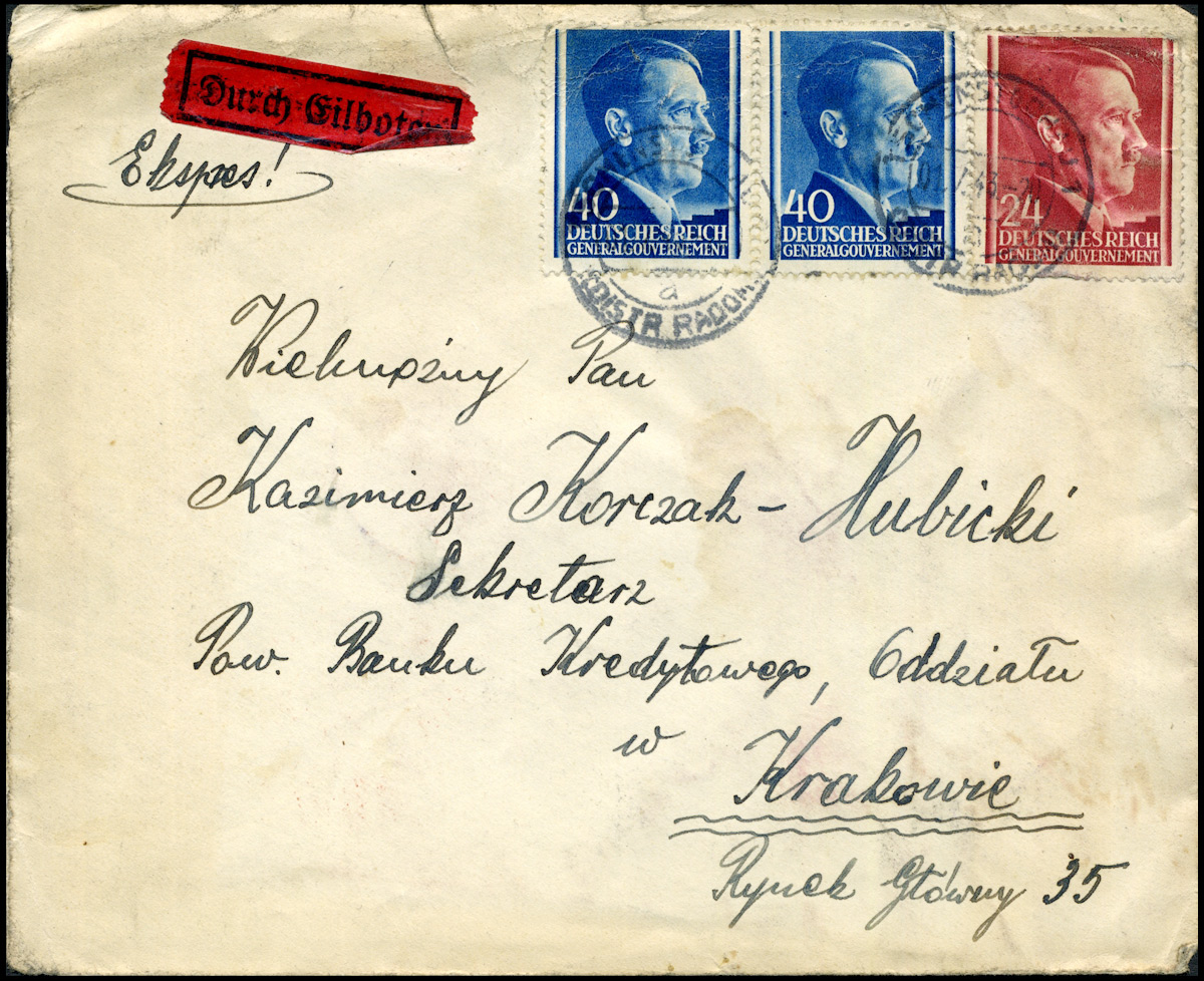 Geberalgouvernement brief Gilboten Express Tschentochau - Krakau 1943